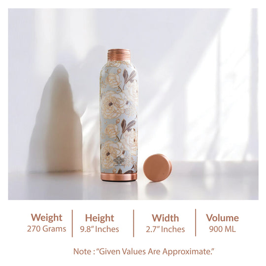 Gold Flower Print Copper Water Bottle, 30oz/900 ML