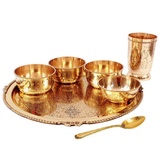 Brass 7-Piece Dinner Set – Plate, Glass, Spoon, Small Bowl & 3 Large Bowls