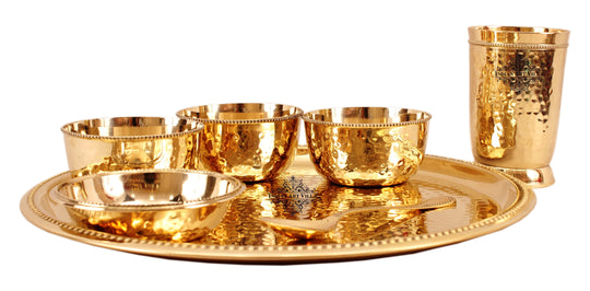Brass 7-Piece Dinner Set – Plate, Glass, Spoon, Small Plate & 3 Bowls