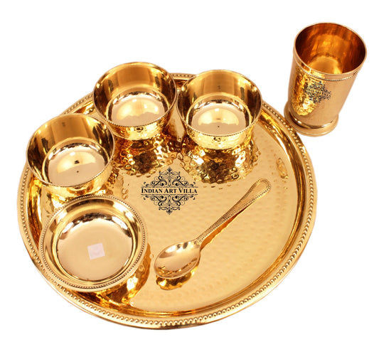 Brass 7-Piece Dinner Set – Plate, Glass, Spoon, Small Plate & 3 Bowls