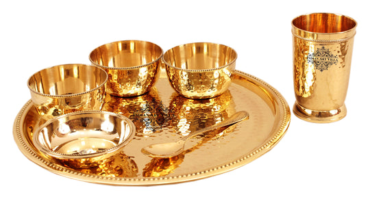 Brass 7-Piece Dinner Set – Plate, Glass, Spoon, Small Plate & 3 Bowls
