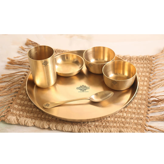 Brass Matt Finish 6-Piece Dinner Set – Plate, Glass, Spoon & Bowls