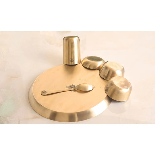 Brass Matt 7-Piece Dinner Set – Plate, 3 Bowls, Rice Plate, Glass & Spoon