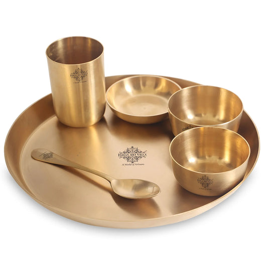 Brass Matt Finish 6-Piece Dinner Set – Plate, Glass, Spoon & Bowls