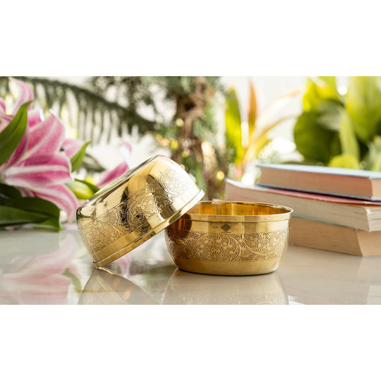 Brass Embossed Design Flat Bottom Bowl – 6 oz Serving Bowl