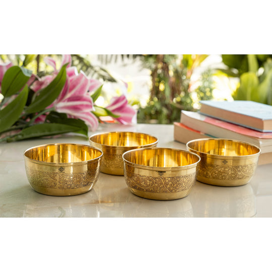 Brass Embossed Design Flat Bottom Bowl – 6 oz Serving Bowl