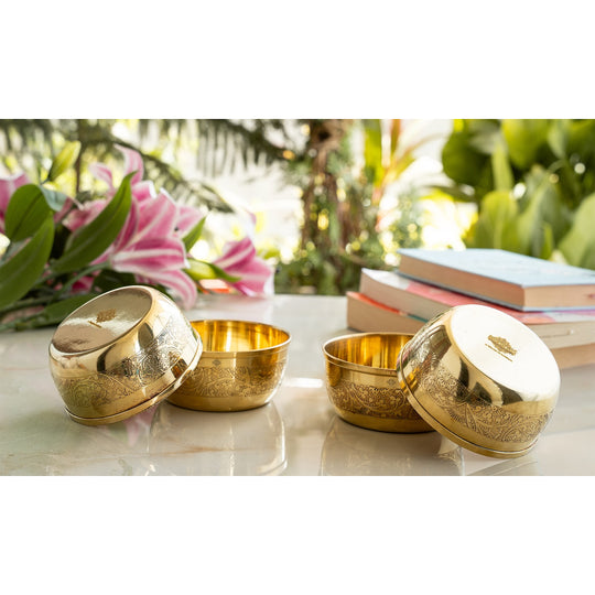 Brass Embossed Design Flat Bottom Bowl – 6 oz Serving Bowl