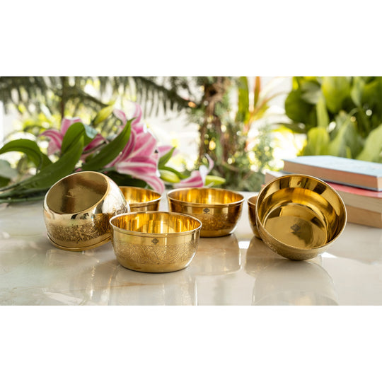Brass Embossed Design Flat Bottom Bowl – 6 oz Serving Bowl