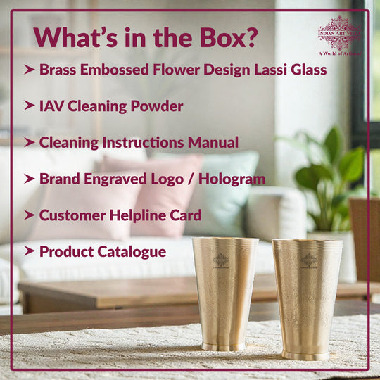 Embossed Flower Design Brass Lassi Glass