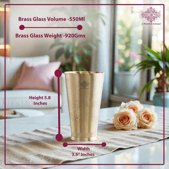 Embossed Flower Design Brass Lassi Glass