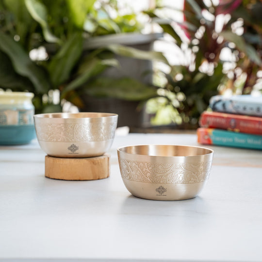 Brass Floral Embossed Matt Finish Bowl – 4 Inch Serving Bowl