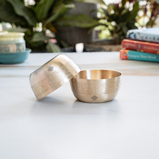 Brass Floral Embossed Matt Finish Bowl – 4 Inch Serving Bowl