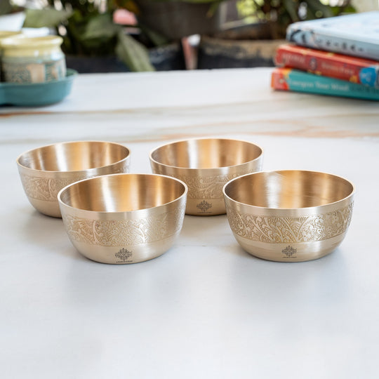 Brass Floral Embossed Matt Finish Bowl – 4 Inch Serving Bowl