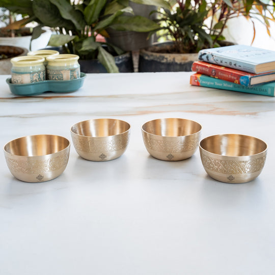 Brass Floral Embossed Matt Finish Bowl – 4 Inch Serving Bowl