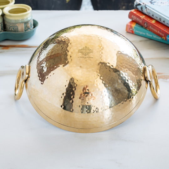 Pure Brass Wok with Inside Tin Lining & Hammered Design