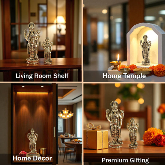 Pure Brass Lord Vishnu JI Idol – Four Armed Standing Statue on Lotus