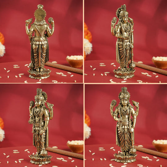 Pure Brass Lord Vishnu JI Idol – Four Armed Standing Statue on Lotus