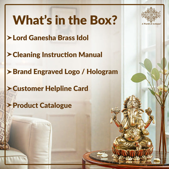 Pure Brass Chaturbhuja Ganesh Ji Murti With Pasha and Parashu
