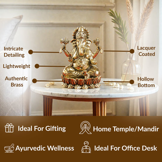 Pure Brass Chaturbhuja Ganesh Ji Murti With Pasha and Parashu