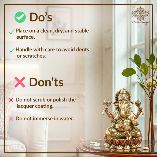 Pure Brass Chaturbhuja Ganesh Ji Murti With Pasha and Parashu