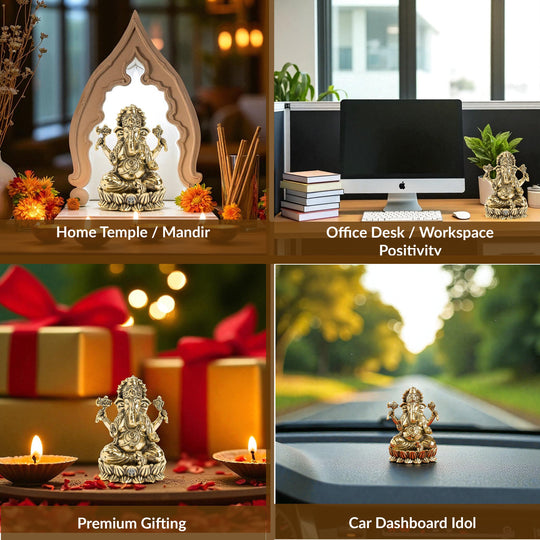 Pure Brass Chaturbhuja Ganesh Ji Murti With Pasha and Parashu