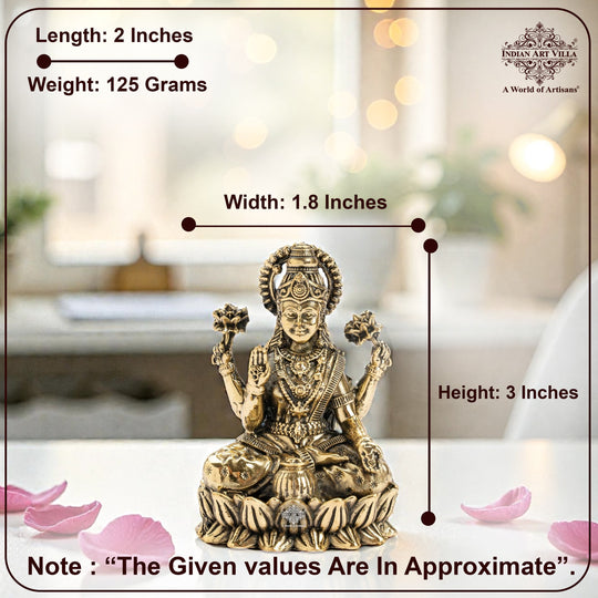 Brass Lakshmi Idol Sitting on Lotus, 3 Inch