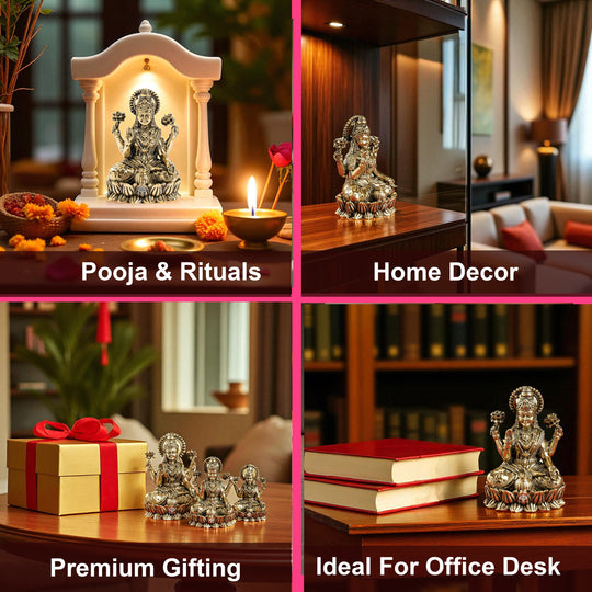 Brass Lakshmi Idol Sitting on Lotus, 3 Inch