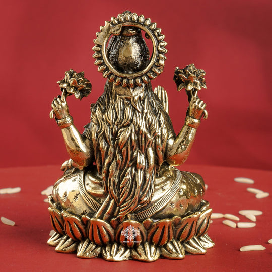 Brass Lakshmi Idol Sitting on Lotus, 3 Inch