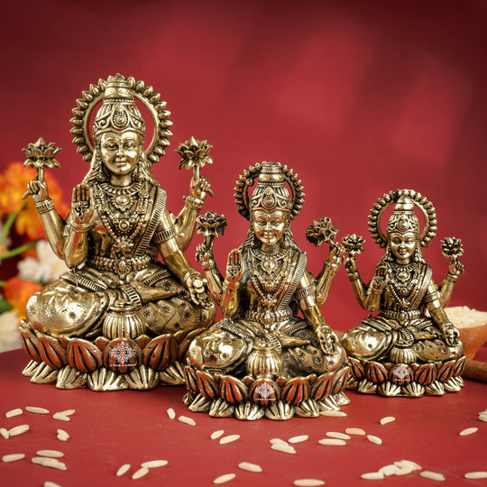 Brass Lakshmi Idol Sitting on Lotus, 3 Inch