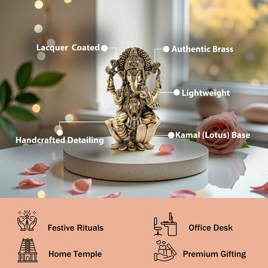 Pure Brass Ganesh ji Murti On Kamal