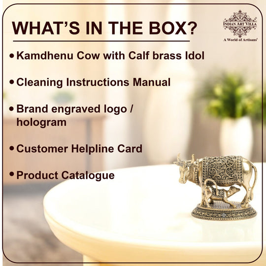 Pure Brass Kamadhenu Cow With Calf  – Symbol of Prosperity &  Blessings
