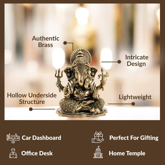 Pure Brass Ganesh JI Murti with Trishul and Parshu in Hand