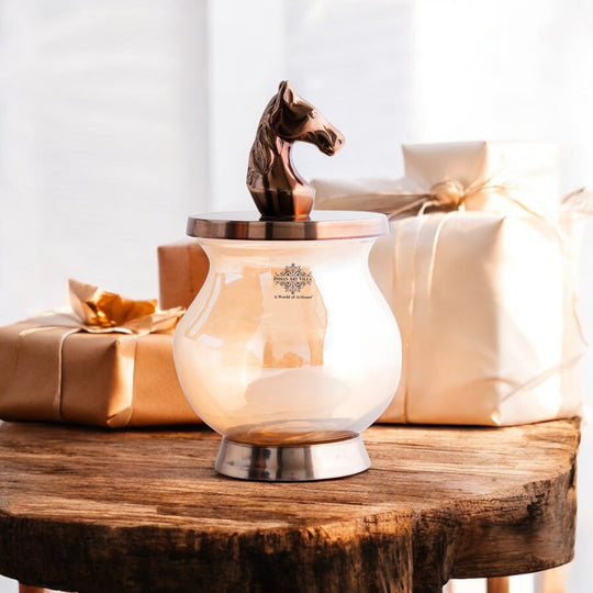 Indian Art Villa Horse Head Decorative Jar – 68 OZ, Handcrafted Luxury Home Décor, Multipurpose Storage
