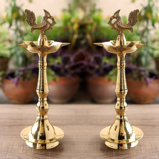 Brass Stand Pillar Diya With Kerala+Murga Design With Fine Quality