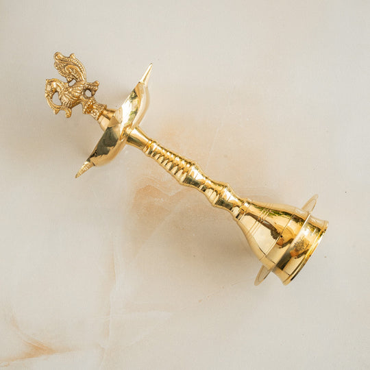 Brass Stand Pillar Diya With Kerala+Murga Design With Fine Quality