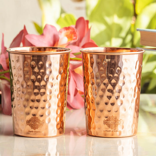 Diamond Hammered Copper Drinking Glass With 2 & 4 Sets, 9oz/275 ML