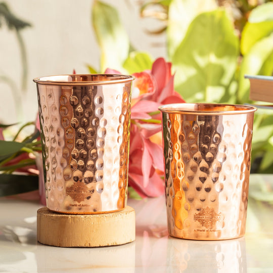 Diamond Hammered Copper Drinking Glass With 2 & 4 Sets, 9oz/275 ML
