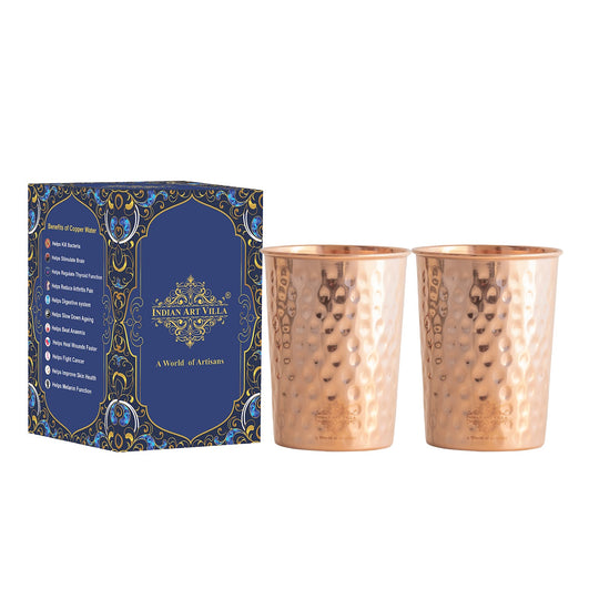 Diamond Hammered Copper Drinking Glass With 2 & 4 Sets, 9oz/275 ML