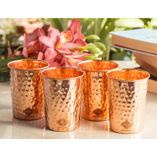 Diamond Hammered Copper Drinking Glass With 2 & 4 Sets, 9oz/275 ML