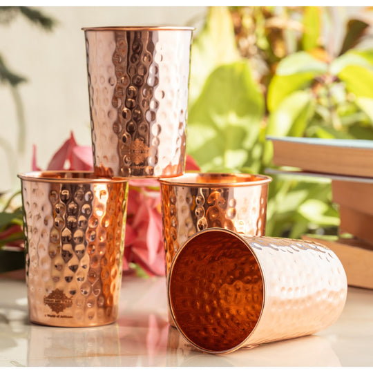 Diamond Hammered Copper Drinking Glass With 2 & 4 Sets, 9oz/275 ML