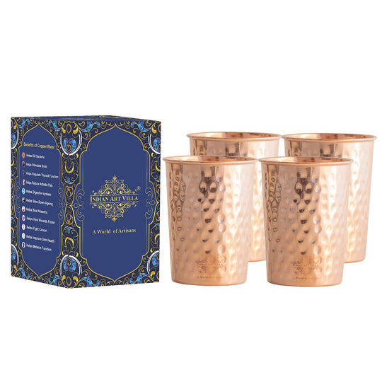 Diamond Hammered Copper Drinking Glass With 2 & 4 Sets, 9oz/275 ML