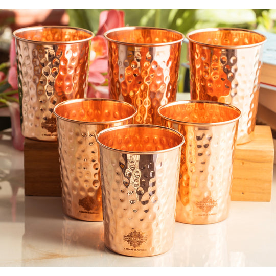 Diamond Hammered Copper Drinking Glass With 2 & 4 Sets, 9oz/275 ML