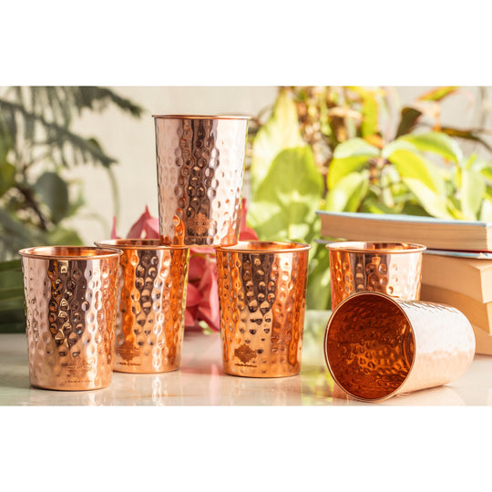 Diamond Hammered Copper Drinking Glass With 2 & 4 Sets, 9oz/275 ML