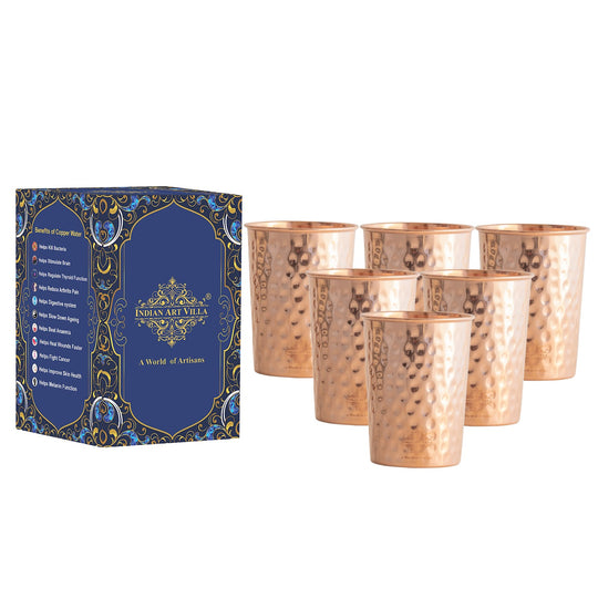 Diamond Hammered Copper Drinking Glass With 2 & 4 Sets, 9oz/275 ML