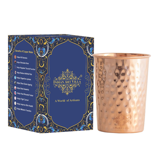 Diamond Hammered Copper Drinking Glass With 2 & 4 Sets, 9oz/275 ML