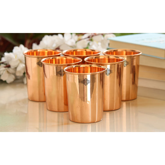 Diamond Hammered Copper Drinking Glass With 2 & 4 Sets, 9oz/275 ML