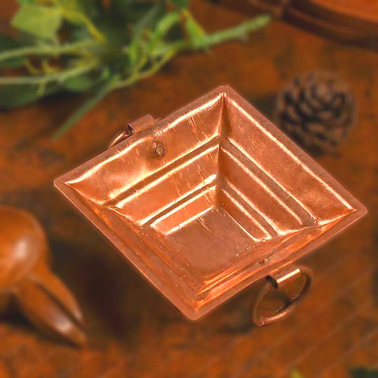 Artisan Copper Ritual Vessel with Handles, 3.1 x 8.7/1.5 x 4.5  Inch