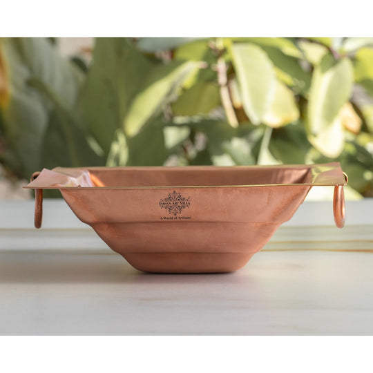 Artisan Copper Ritual Vessel with Handles, 3.1 x 8.7/1.5 x 4.5  Inch