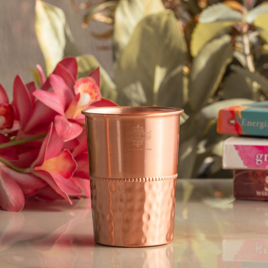 Half Hammered Lacquer Finish Copper Tumbler With 2 & 4 Sets, 9oz/275 ML