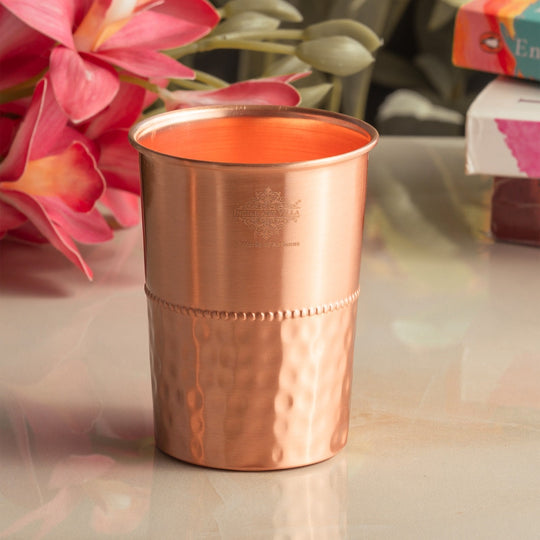 Half Hammered Lacquer Finish Copper Tumbler With 2 & 4 Sets, 9oz/275 ML